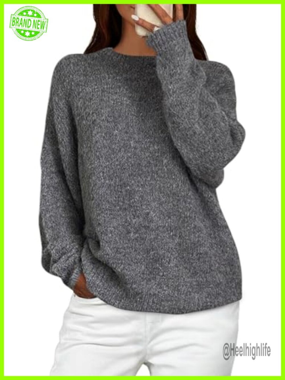 Womens Long Sleeve Oversized Pullover Sweater Soft Knit Crewneck